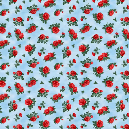 Roses Are Red Ditsy Rose Stems Red/Blue Rayon