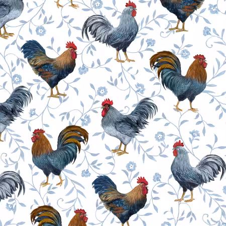 Large Roosters All Over White