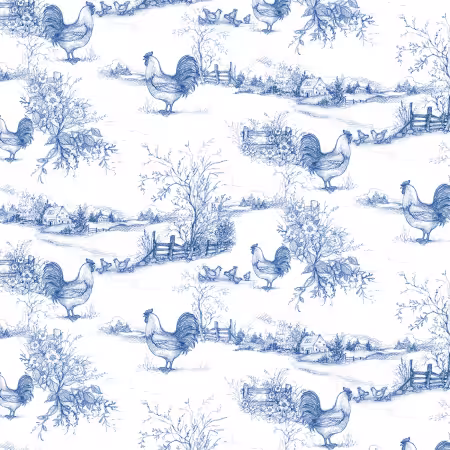 Rooster Toile White/Dark Blue
