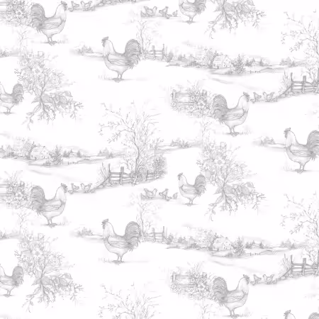 Rooster Toile White/Gray