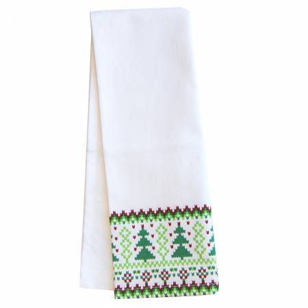 Solid White and Green Christmas Bottom Tea Towel