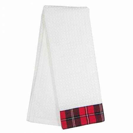 White Waffle Weave Plaid Bottom Tea Towel