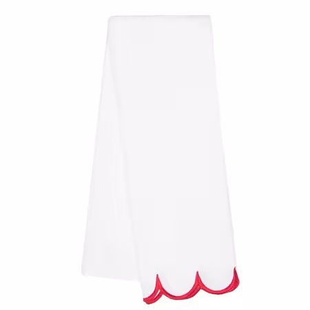 White with Bright Red Emb Scallop Edge