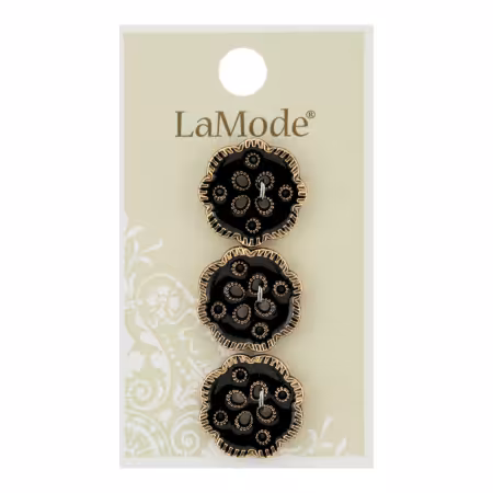 LaMode Black and Gold Flower 13/16in 20mm 4 hole