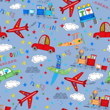 Planes, Trains & Automobiles Blue