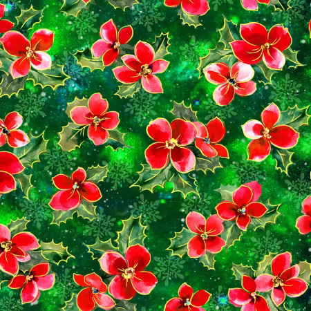 Noel Holly Floral Green Christmas