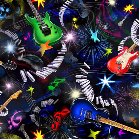 Rockin' Out Master Guitar Print Black