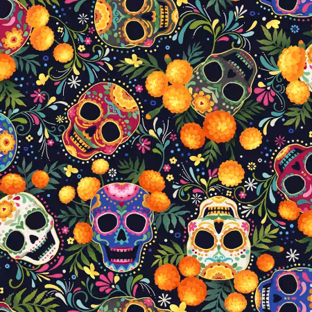 Day of the Dead Skulls Black