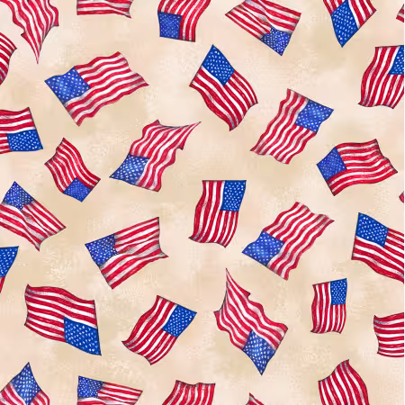 See America Wavy Flags on Ecru