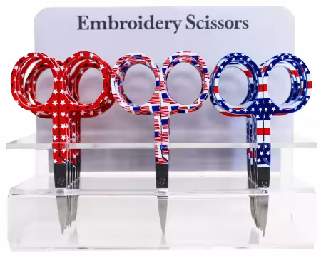 Embroidery Scissor Clear Plastic Display Stars and Stripes 18ct