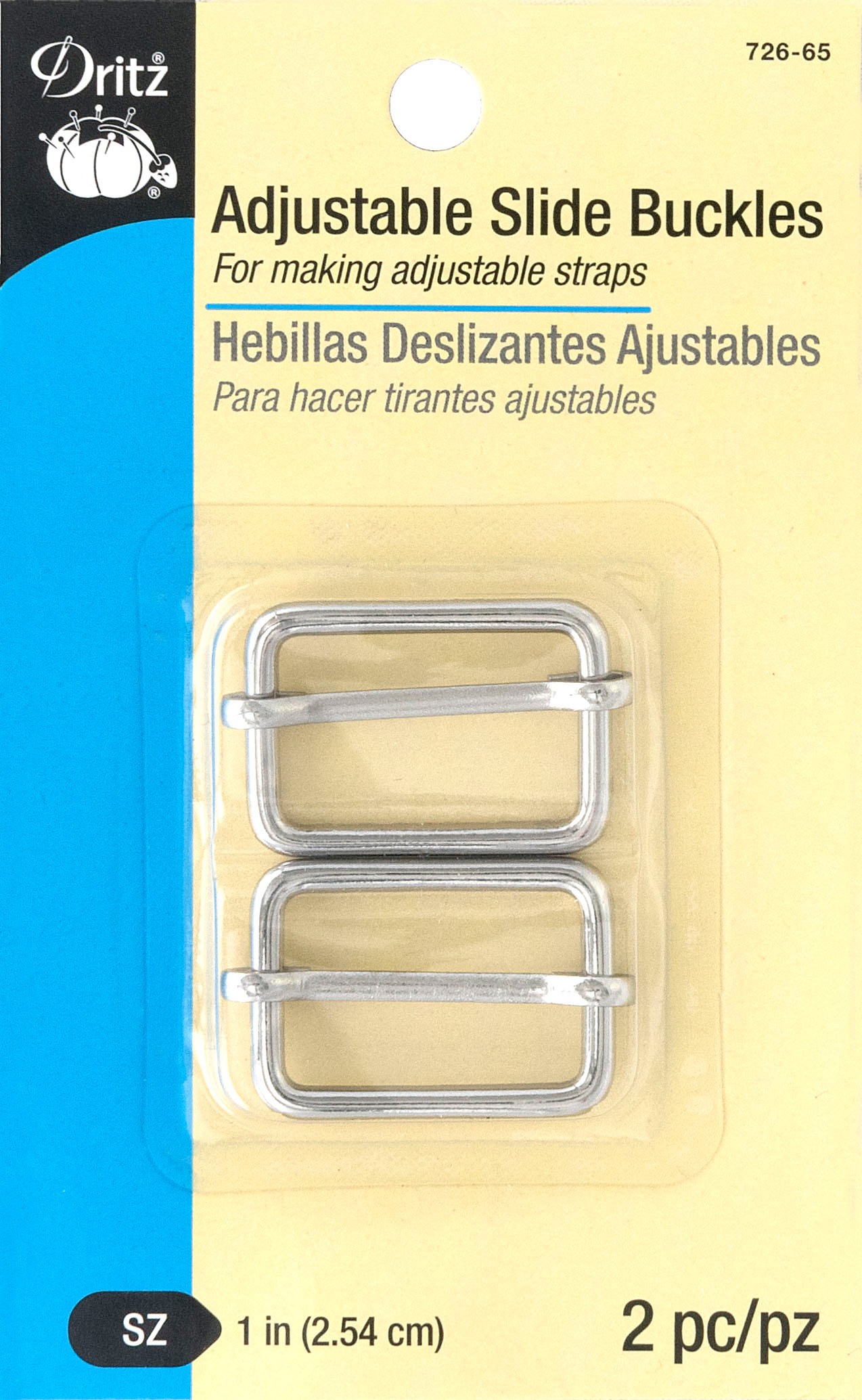 Adjustable Slide Buckles 1in 2pc Silver