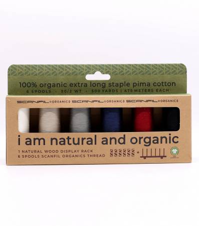 Scanfil Organic Cotton 50wt 6 Spool Thread Set with Rack Neutrals