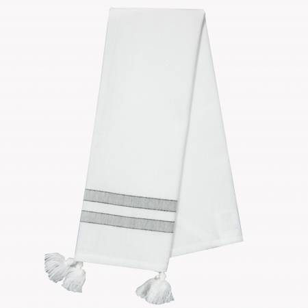 Gray Stripe on White with Tassle 20in x 28in Tea Towel