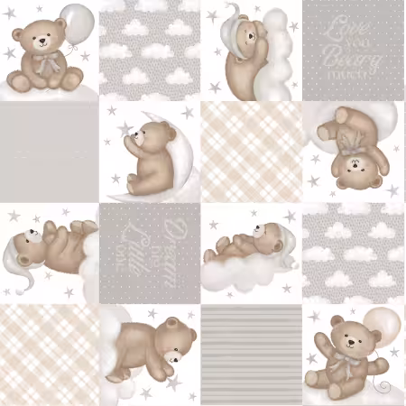 Gray/Multi Teddy Bear Patchwork 12 Inch repeat