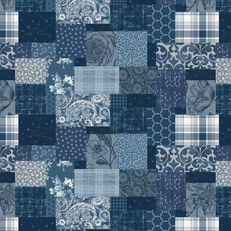 Blue PatchWork 16in repeat