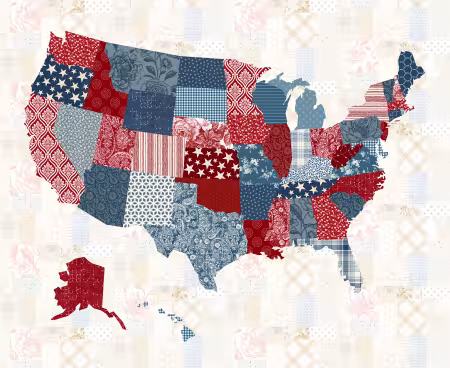 Patriotic USA Map 36in repeat