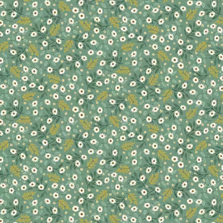 Teal Green Vintage Daisies 8 in repeat
