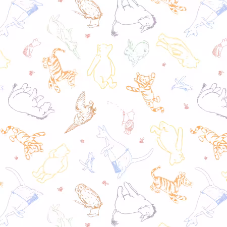 Multi Character Drawings Winnie The Pooh Minky