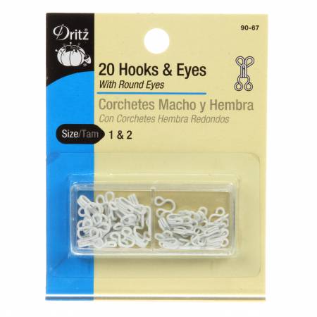 Hooks & Eyes White Sizes 1 & 2 20ct