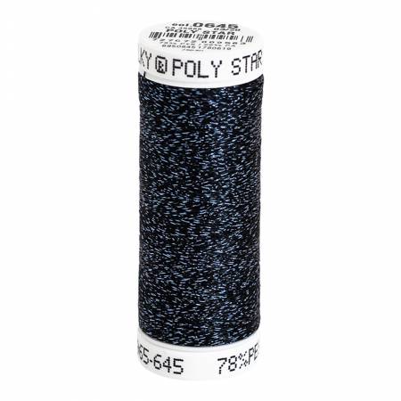 Poly Sparkle 30wt Thread 290yd Spool Black with Blue Sparkle