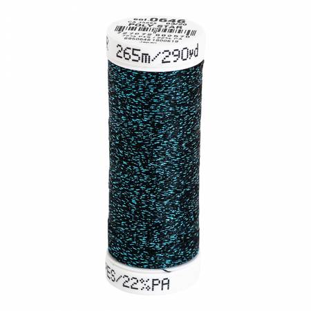 Poly Sparkle 30wt Thread 290yd Spool Black with Aqua Sparkle