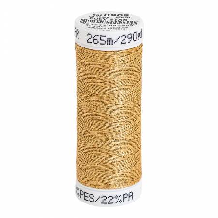 Poly Sparkle 30wt Thread 290yd Spool Gold with Gold Sparkle