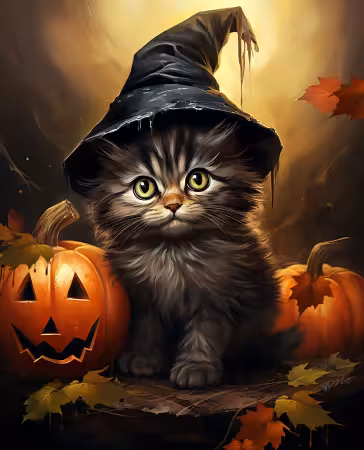 Kitty Witch Doctor Panel / Multi, 36in Panel Halloween
