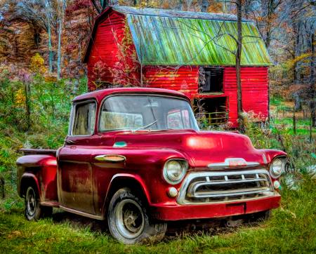 1957 Chevy Red Truck with Red Barn Panel 36in