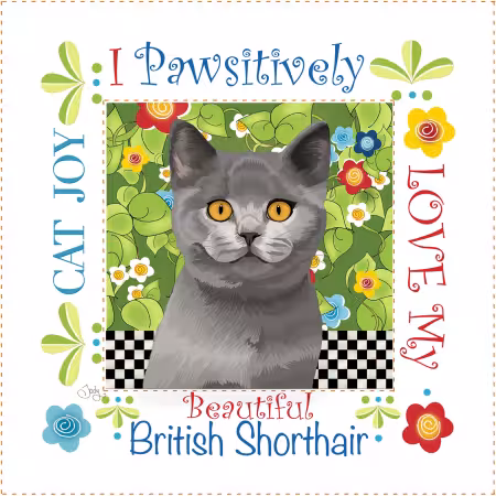 Fabric Art Panel 6in Square B.Shorthair Cat