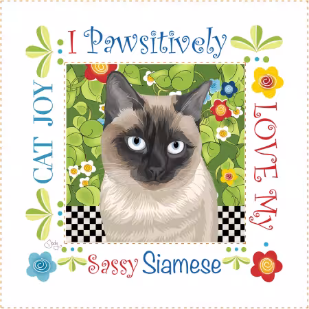 Fabric Art Panel 6in Square Siamese Cat
