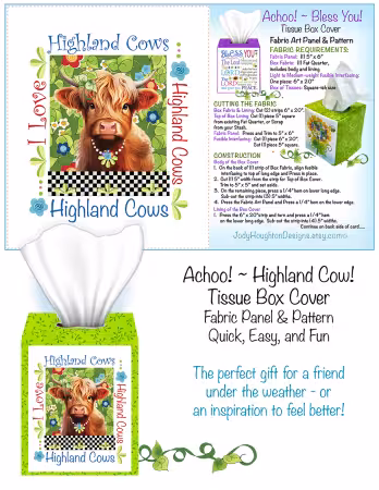 Highland Cow Tissue Box Panel Pattern