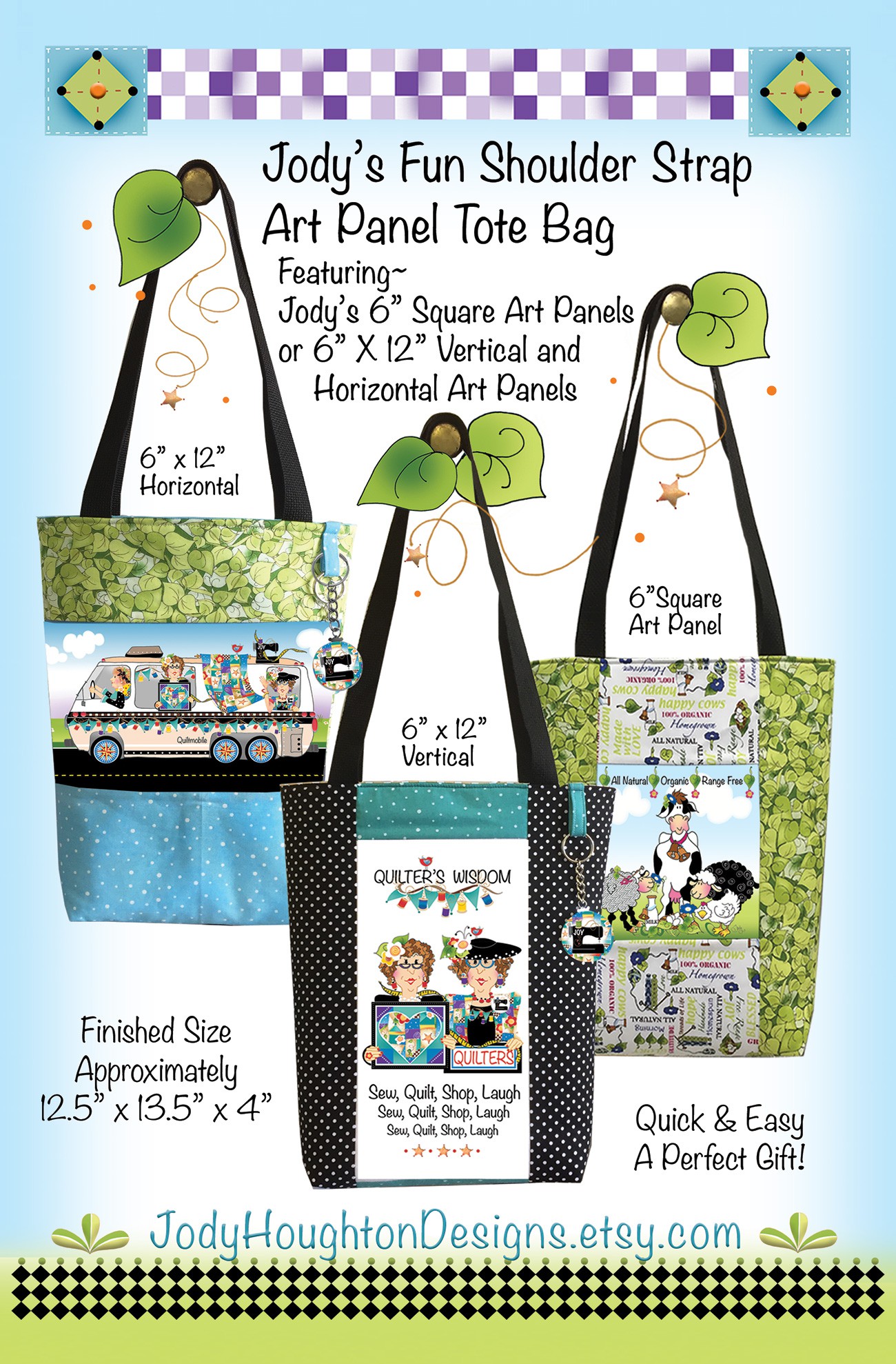 Jodys Fun Shoulder Strap Art Panel Tote Bag