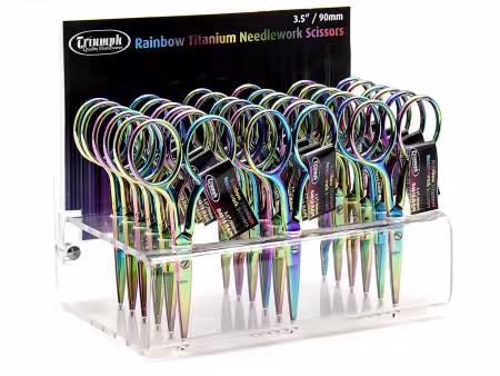 Rainbow Titanium Embroidery Scissors Display
