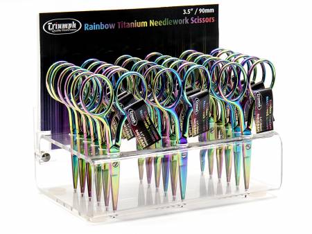 Rainbow Titanium  Embroidery Scissors Display