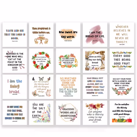 20 Precut Food-themed Bible Verse Quilt Squares 3-1/2in