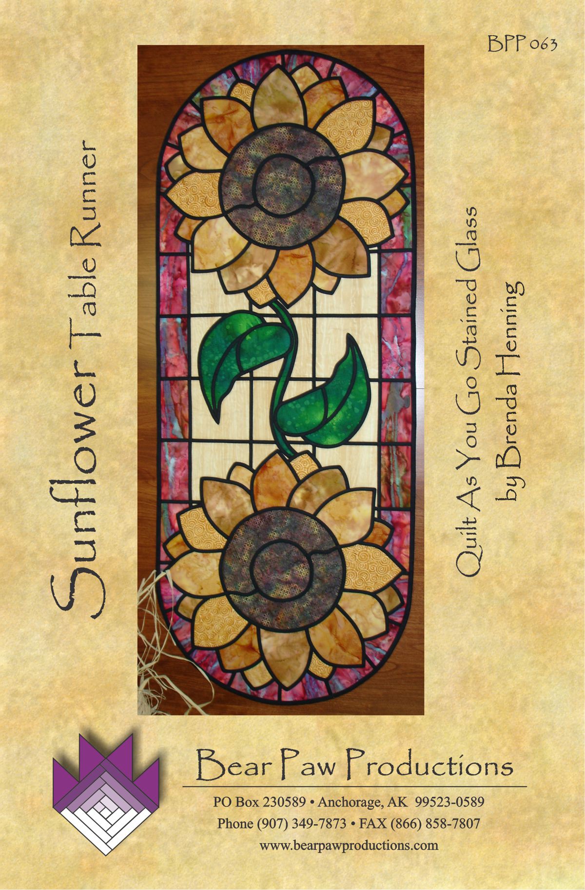 Sunflower Stained Glass 22x33 Quilt Wall Hanging by Bear Paw Productions