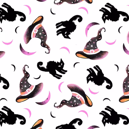 White Witches Hats with Black Cats