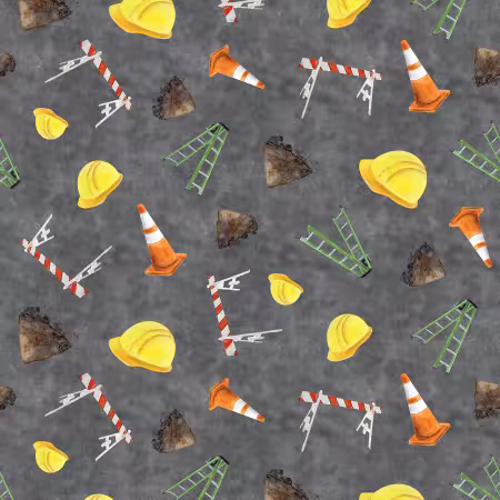 Dark Grey Construction Hat, Traffic Cones, Ladders 6 Inch repeat