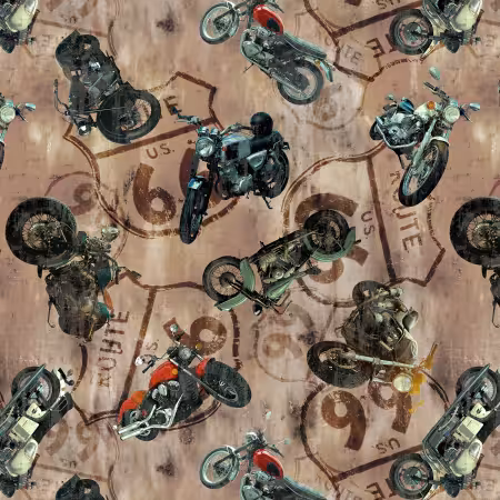 Tan Motorcycles and Route 66 Signage 8 Inch repeat