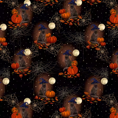 Black Black Cats with Witch Hats and Pumpkins 10 Inch