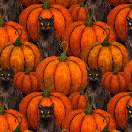 Orange Pumpkins and Black Cats 4 Inch