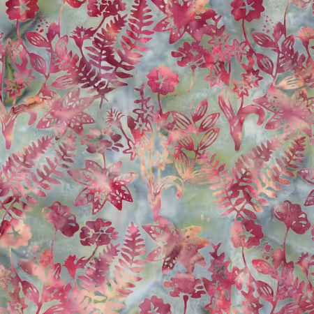 Expressions Batiks Floral Grid Raspberry Jade