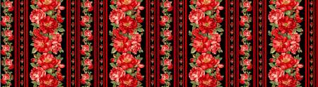 Black Rose Border Stripe, 11in Stripe selvedge to selvedge