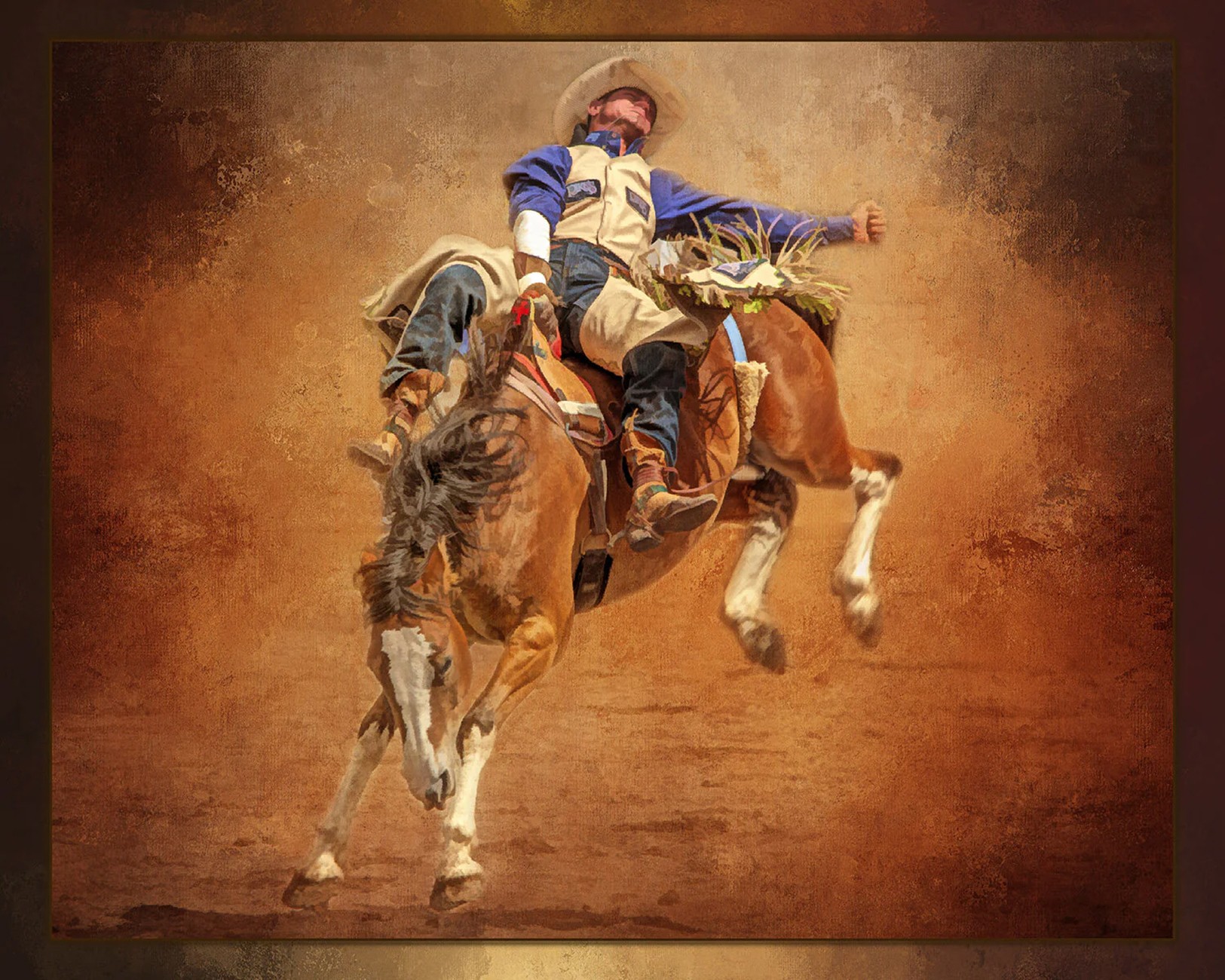 Bronc Rider Three Panel 20in x 16in