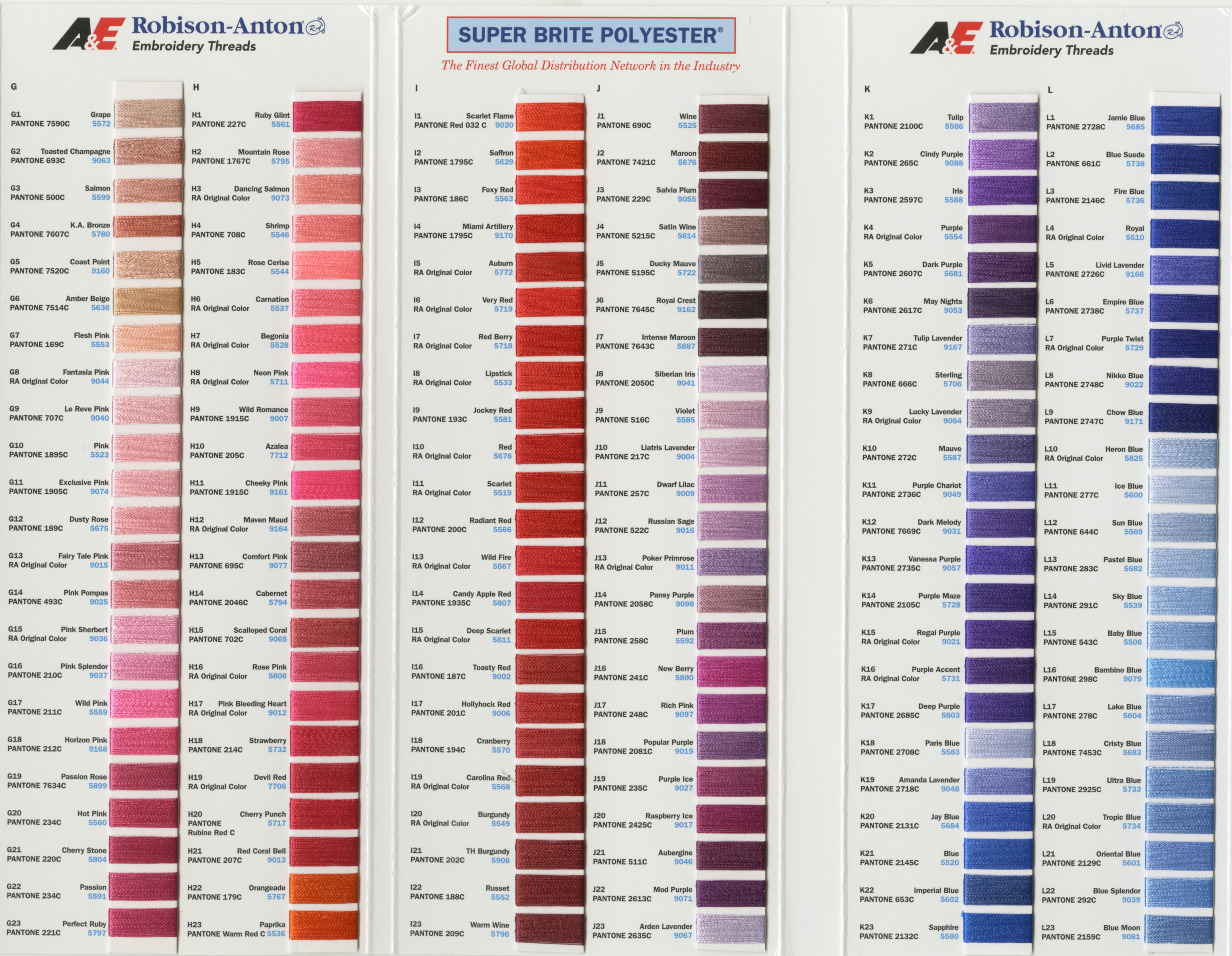 Robison Anton Super Bright Polyester Thread Color Card