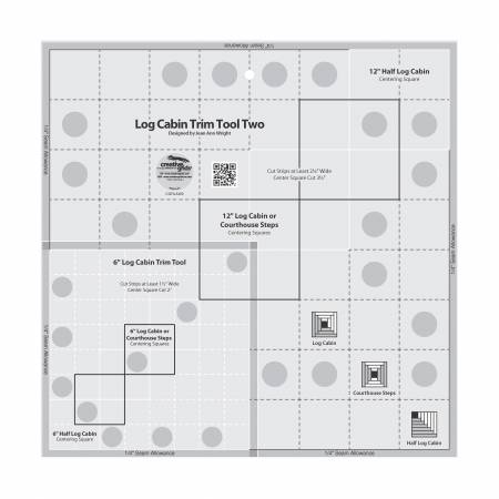 Creative Grids Log Cabin Trim Tool Two 6in & 12in Blocks Quilt Ruler