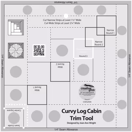 Creative Grids Quilt Ruler Curvy Log Cabin Trim Tool 8in Finished Blocks