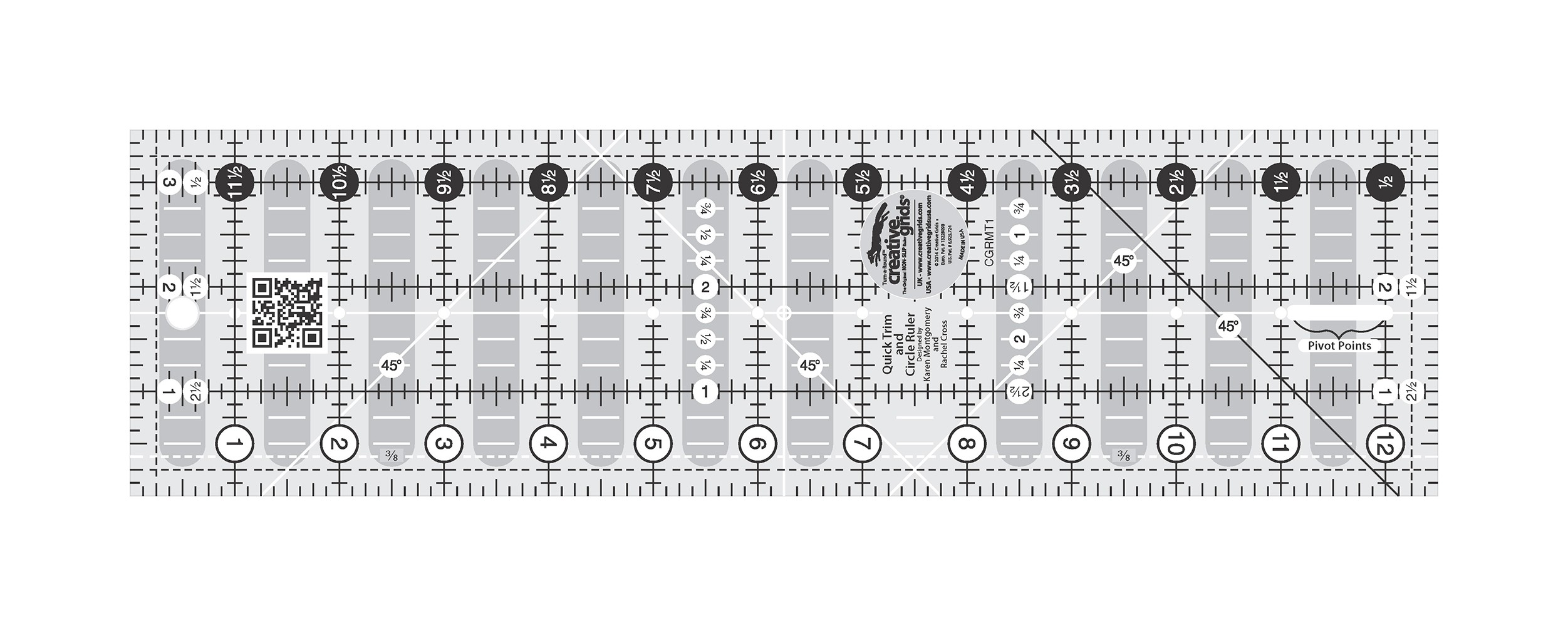Creative Grids Left Handed Quilt Ruler 12-1/2in Square By Cross, Rachel