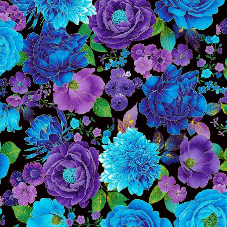 Black Utopia Blue Metallic Florals