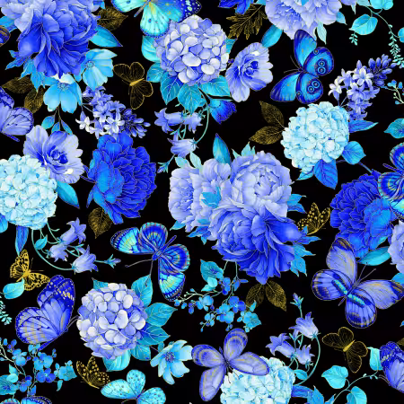 Black Butterfly Floral Metallic